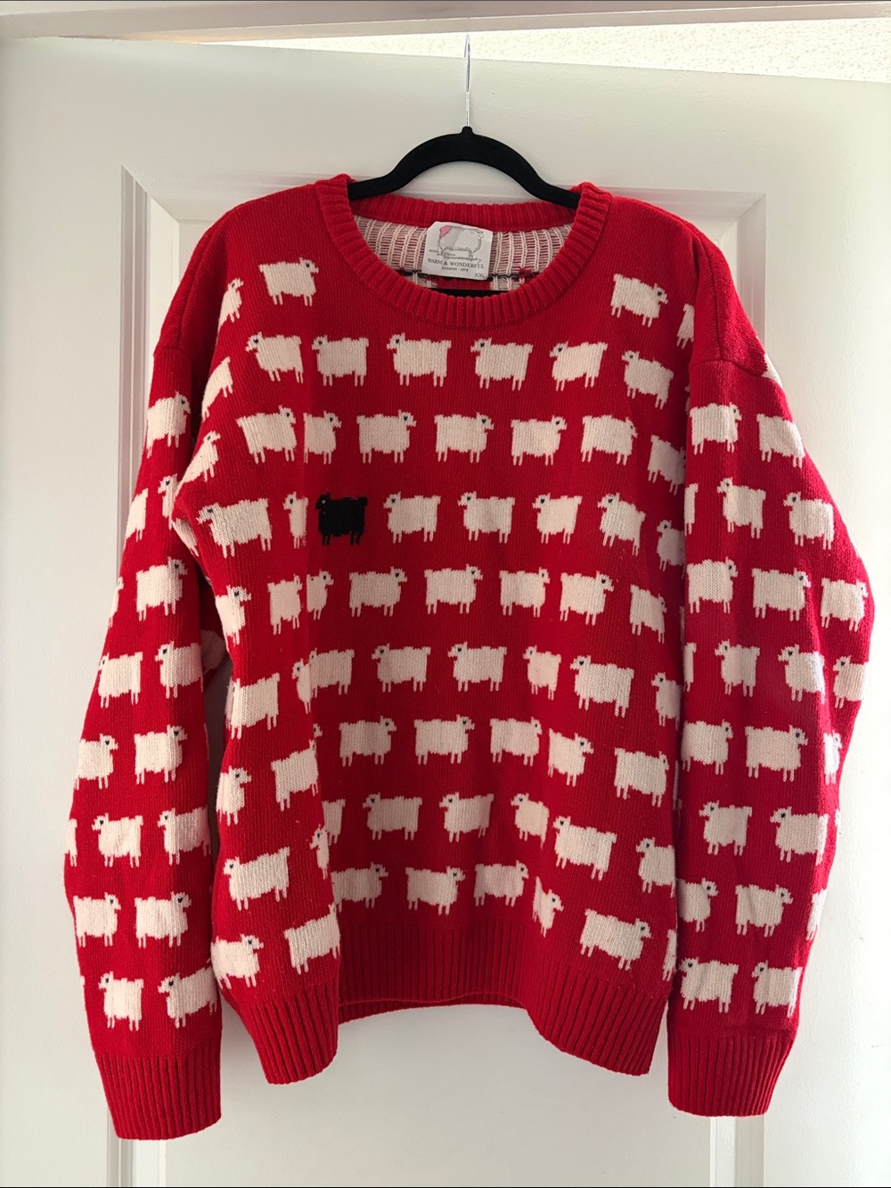Red Sheep-Pattern Crewneck Sweater - Unbranded
